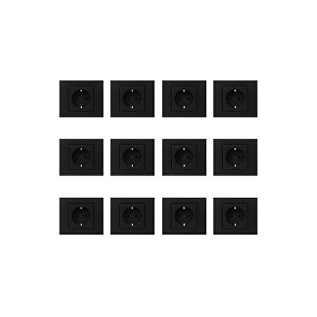 12 Adet Ovivo Grano Siyah Topraklı Priz  Çerçeve