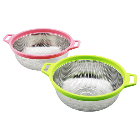 27cm Renkli Plastik Çerçeve - Kulplu Çelik Sepet Metal Süzgeç (4915)