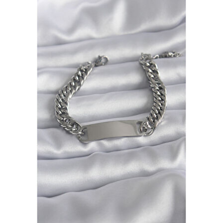 316L Çelik Gümüş Renk İsim Yazılabilir Plaka Model Kadın Bileklik