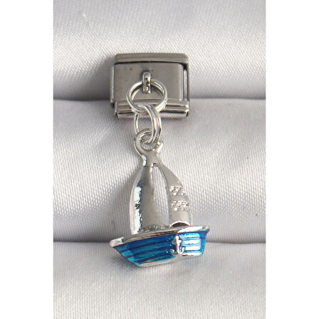 316L Çelik Gümüş Renk Mavi Yelkenli Model Nomination Charm