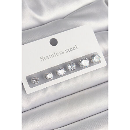 316L Çelik Gümüş Renk Zirkon Taşlı Kadın Küpe Seti