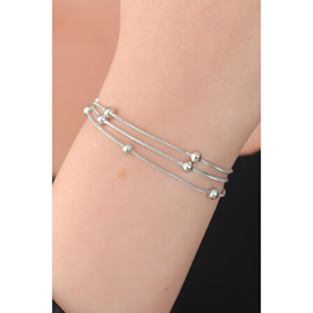 316L Çelik Gümüş Renk Minimal Top Figür Kadın Bileklik