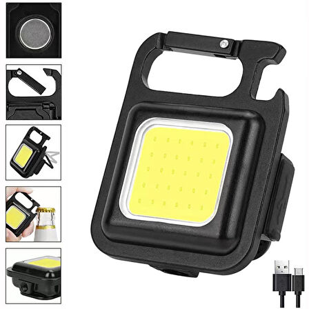 Led Anahtarlıklı Cep Boy Cob Led Metal Kasa Mıknatıslı Şişe Açacağı Usb Li Şarj Edilebilir El Feneri Hs-37