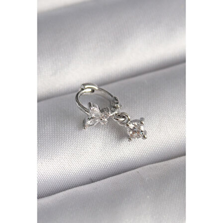 316l Çelik Gümüş Renk Zirkon Taşlı Kelebek Model Sallantı Detay Tragus Piercing - Tj-pr1299