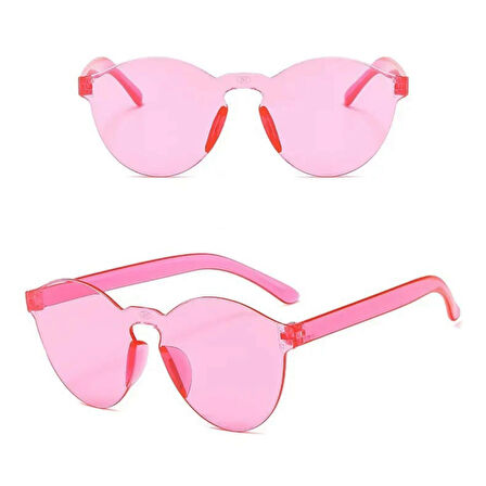 Sert Mika Oval Şekilli Çerçevesiz Pembe Gözlük Retro Parti 5x14 Cm