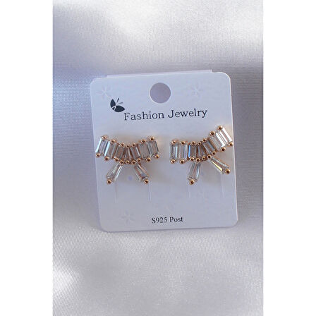 Gold Renk Kurdele Model Zirkon Taşlı Kadın Küpe