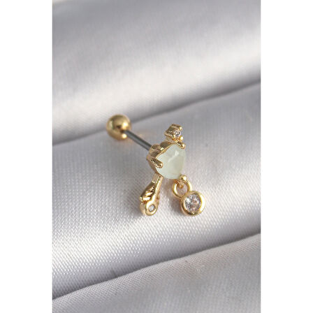 316l Çelik Gold Renk Beyaz Mineli Kalp Sallantı Zirkon Taşlı Tragus Piercing - Tj-pr1228