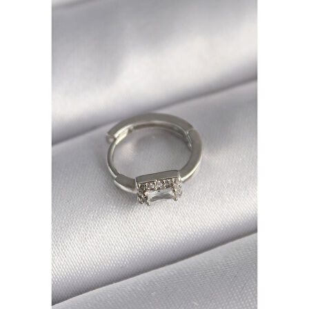 316l Çelik Gümüş Renk Kare Zirkon Taşlı Tragus Piercing - Tj-pr1309