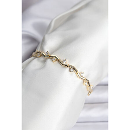 Zikzak Model Pirinç Gold Renk Bileklik