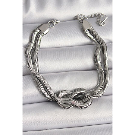 316L Çelik Gümüş Renk Düğüm Model Kadın Bileklik