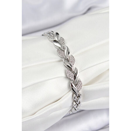 Pirinç Zirkon Taşlı Balık Kuyruğu Model Gümüş Renk Kadın Bileklik