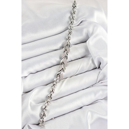 Pirinç Zirkon Taşlı Balık Kuyruğu Model Gümüş Renk Kadın Bileklik