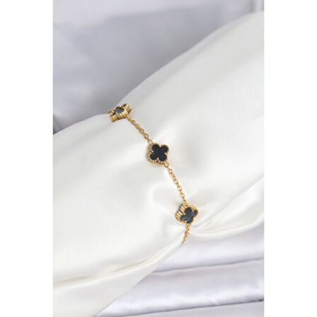 316L Çelik Gold Renk Siyah Baby Boy Yonca Bileklik