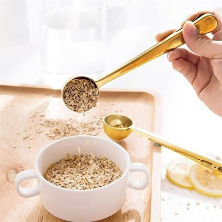 Buffer® Mandallı Kahve Ölçü Kaşığı Gold Çok Fonksiyonlu Paslanmaz Çelik Kaşık