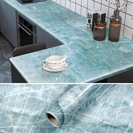 Buffer® Mermer Desenli Masa Tezgah Mutfak Su Geçirmez Yapışkanlı Folyo Sticker Mavi 5x0,6m