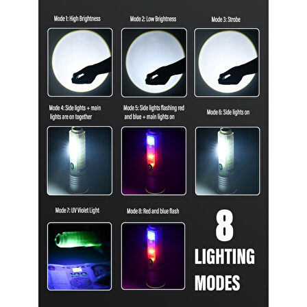 Profesyonel Tg Led Güçlü 8 Modlu Type-c 1000 Lümen Polis Çakarlı Şarjlı El Feneri