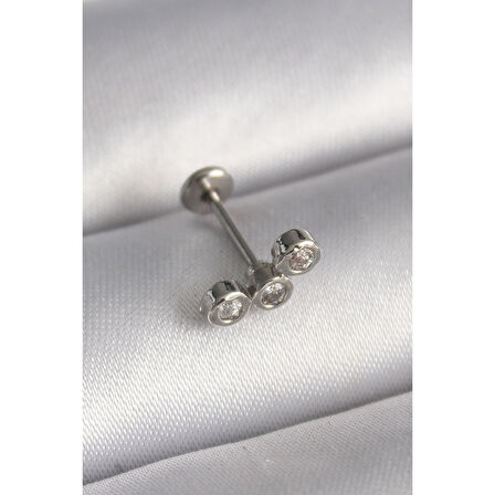316l Çelik Gümüş Renk Zirkon Taşlı Tragus Piercing - Tj-pr1349