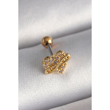 316l Çelik Gold Renk Zirkon Taşlı Kalp Sonsuzluk Detay Tragus Piercing - Tj-pr1248