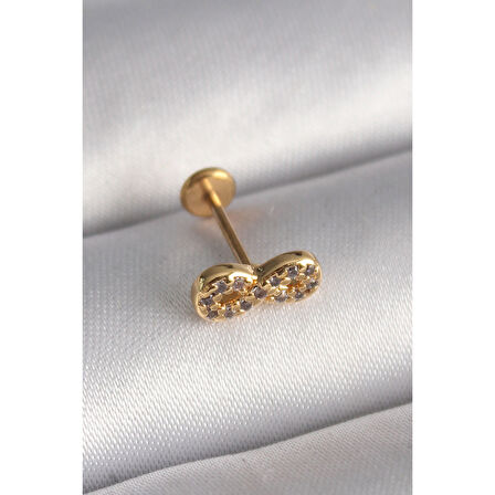 316l Çelik Gold Renk Zirkon Taşlı Sonsuzluk Model Tragus Piercing - Tj-pr1344