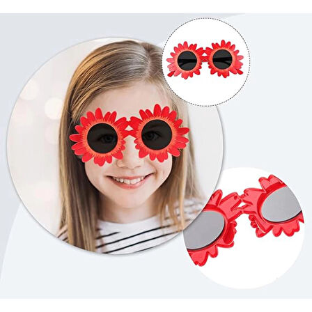 Kırmızı Renk Papatya Şekilli Parti Gözlüğü 18x10 Cm