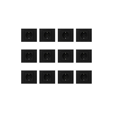 12 Adet Ovivo Grano Siyah Topraklı Priz  Çerçeve