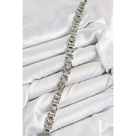 Pirinç Zirkon Taşlı Parçalı Model Gümüş Renk Kadın Bileklik