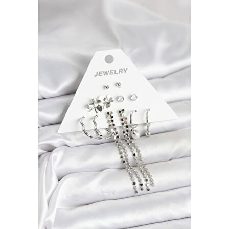 Pirinç Gümüş Renk 6 Çift Kadın Küpe