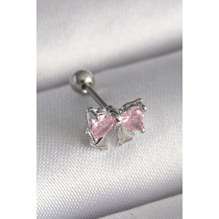 316l Çelik Gümüş Renk Pembe Zirkon Taşlı Fiyonk Tragus Piercing - Tj-pr1251