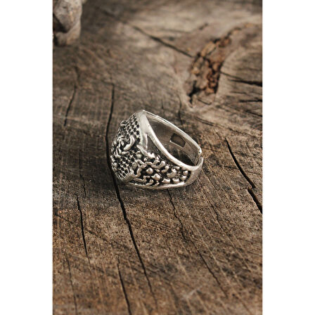 Antik Gümüş Renk Akrep İşleme Ayarlanabilir Erkek Yüzük