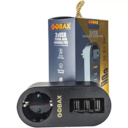 Gobax Termal Akım Korumalı Akıllı Priz 3xusb Li, Çocuk Korumalı, Led Işıklı, Yüksek Isıya Dayanıklı (4915)