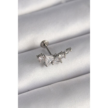 316l Çelik Gümüş Renk Zirkon Taşlı Tragus Piercing - Tj-pr1337