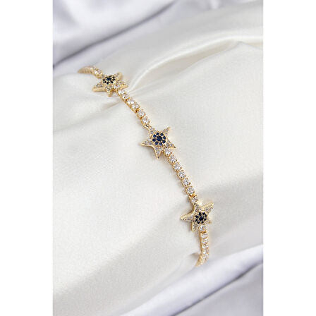 Pirinç Zirkon Taşlı Yıldız Model Gold Renk Kadın Bileklik