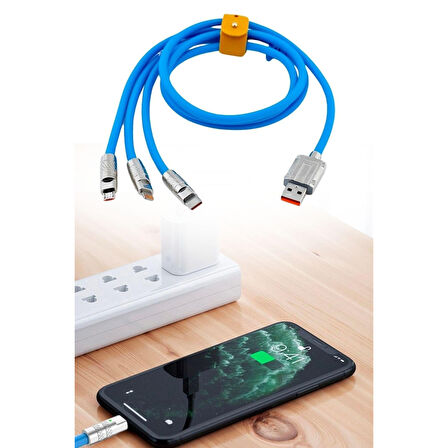 Buffer®kutulu  3 Şarj Aleti 1 Arada Çinko Alaşım Hızlı Şarj Kablosu Mavi 3 İn 1