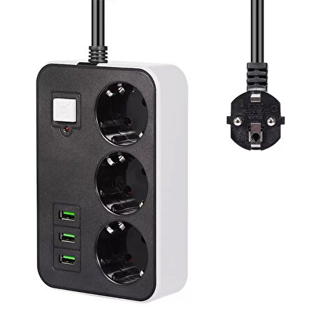 3 Usb’li 3’lü 1.8 M Akım Korumalı Priz (4915)