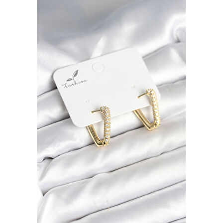 Üçgen Model Zirkon Taşlı Kadın Küpe