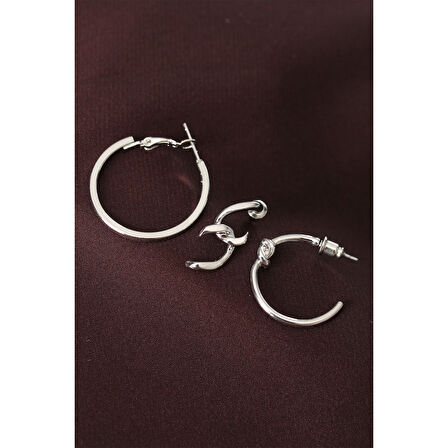 Düğüm Model Gümüş Renk Metal Çoklu Halka Küpe