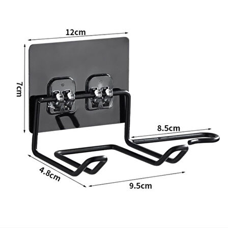 Buffer® Fön Makine Askısı Siyah Yapışkanlı Fön Makine Tutucu