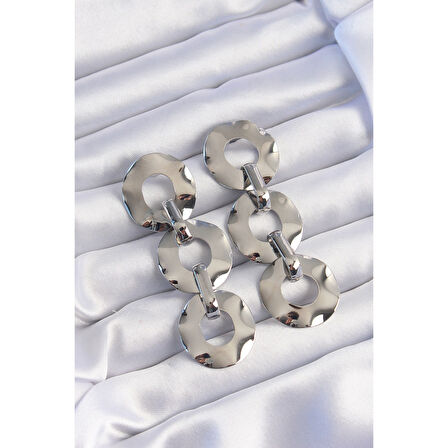 Pirinç Gümüş Renk Oval Ayna Model Sallantılı Küpe