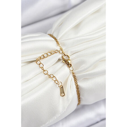 316L Çelik Zincir Mineli Sanatsal Portre Zirkon Taşlı Kelebek Detaylı Çiçek Model Gold Renk Kadın Bileklik