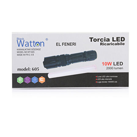 10w 2000 Lümen 4 Renk Güçlü El Feneri Wt-605