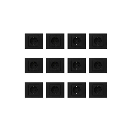 Grano Siyah Topraklı Priz 12 Adet Çerçeve