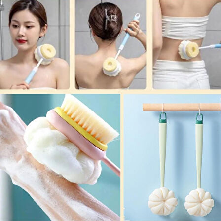  Kenzo®  2'si 1 Arada Çift Taraflı Uzun Saplı Fırçalı Banyo Vücut Sırt Fırçası Banyo Lifi