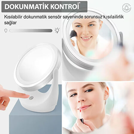  Büyüteçli Çift Taraflı Kozmetik Makyaj Aynası Işıklı  LED Işıklar  360 ° Derece Döndürme