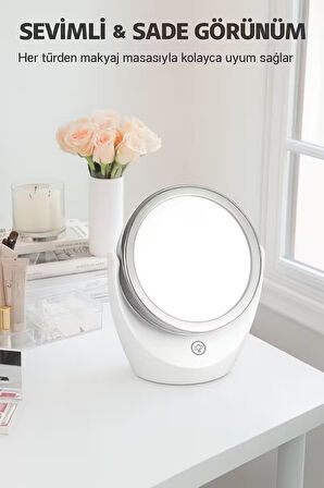  Büyüteçli Çift Taraflı Kozmetik Makyaj Aynası Işıklı  LED Işıklar  360 ° Derece Döndürme