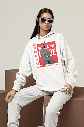 Number One Heroe Baskılı Unisex Oversize Anime Hoodie