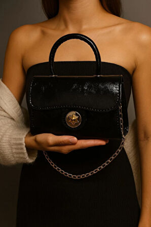 Rugan Deri Kadın Zincirli El ve Omuz Çantası