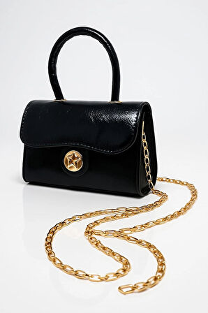 Rugan Deri Kadın Zincirli El ve Omuz Çantası