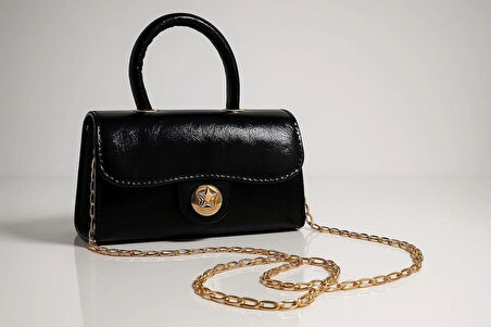 Rugan Deri Kadın Zincirli El ve Omuz Çantası