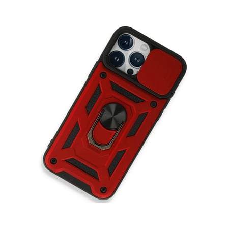 Apple iPhone 15 Pro Max Kılıf Pars Lens Yüzüklü Silikon - Kırmızı