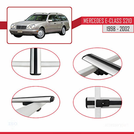 Mercedes E Class S210 Wagon 1998-2002 Arası ile Uyumlu BASIC Model Ara Atkı Tavan Barı Gri 2 Adet